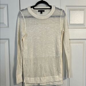 BANANA REPUBLIC Small Cream Crewneck Sweater Relaxed Fit Open Knit Linen Stretch